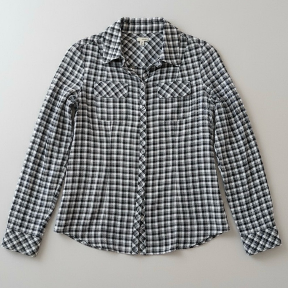 Hinge Black White Gingham Plaid Cotton Button Down Shirt Women’s Small